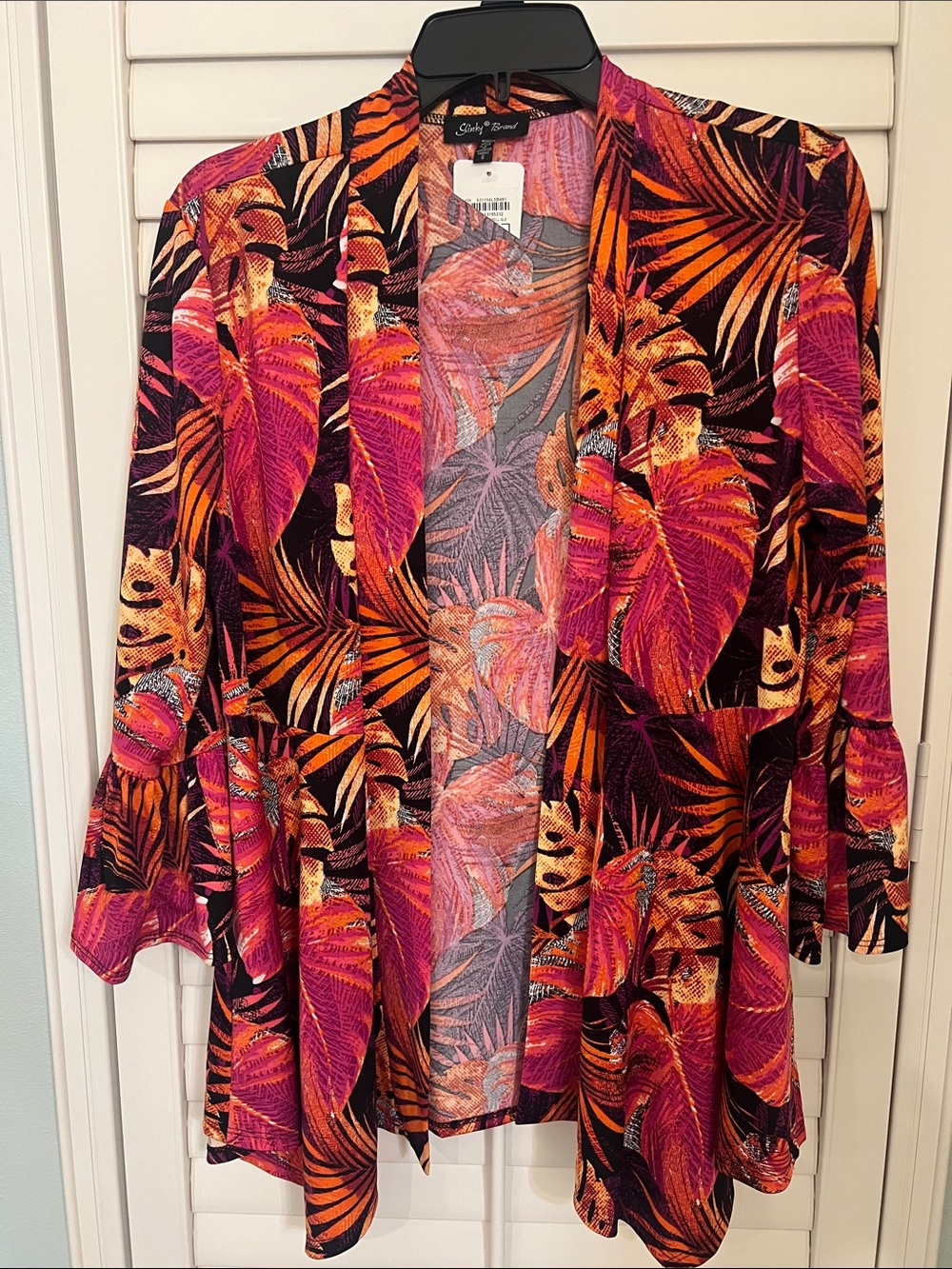 Slinky Brand Tropical Leaf Open Cardigan/Jacket - Pink & Orange Size Small
